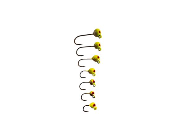 Tungsten Jig mit Rundkopf, geklebt, chartreuse, Haken mit Widerhaken außen