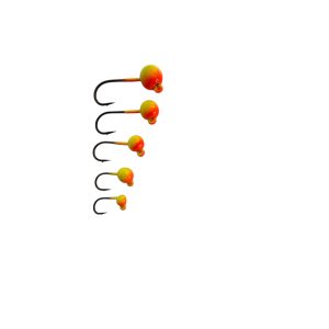 Tungsten Jig mit Rundkopf, geklebt, gelb/orange, Haken mit Widerhaken außen